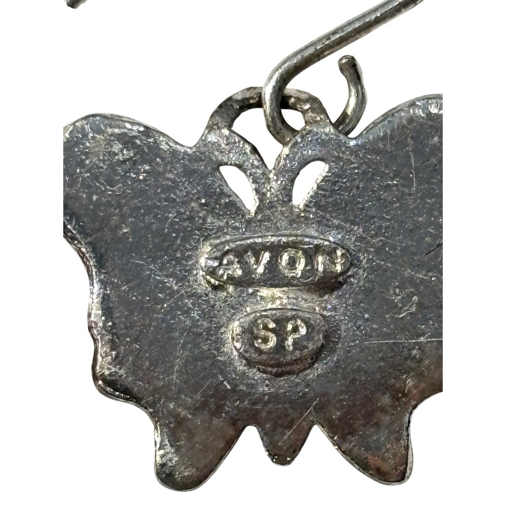 Vintage Signed‎ Avon Silver Tone Purple Enamel Butterfly Pierced Dangle Earrings - Picture 5 of 7
